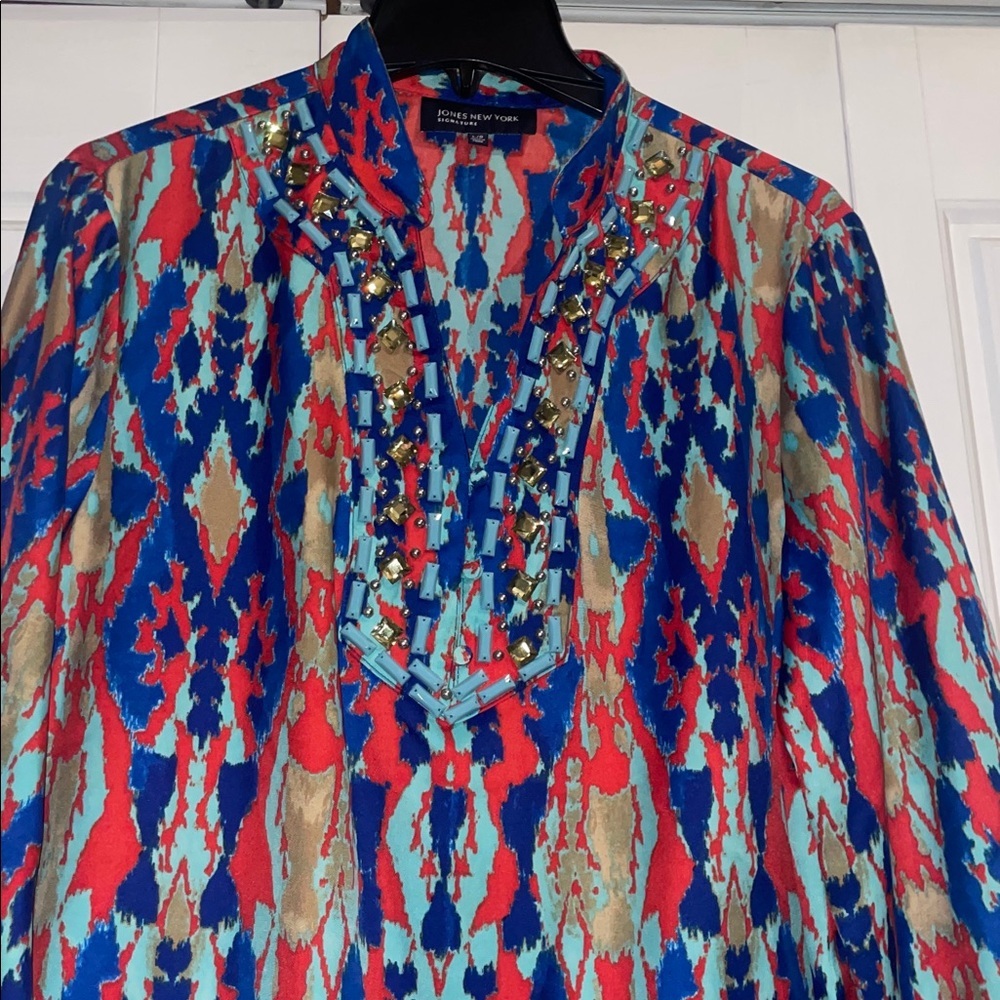 Jones New York Red and Blue Patterned Top - Large - Picture 4 of 8